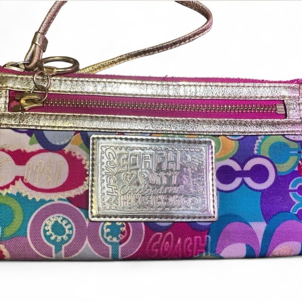 Vintage Coach Poppy Multicolor Wristlet 2009 Y2K Metallic Logo Bag Wallet